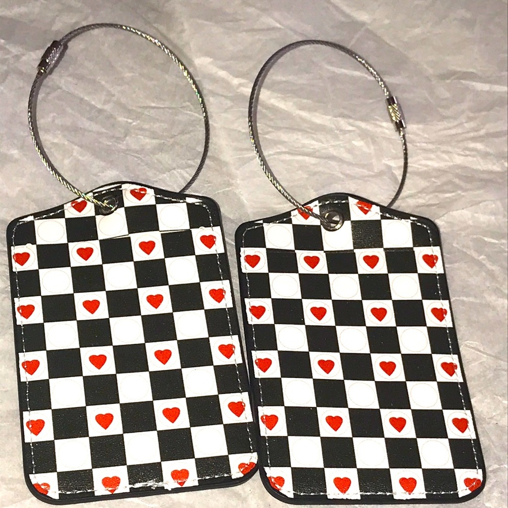 Cute Heart and Squares Luggage Tags Set of 2 New ❤️
